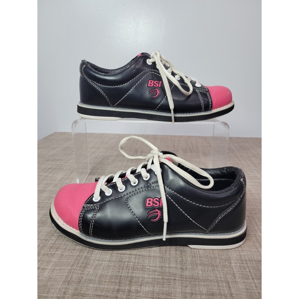 BSI Womens Bowling Shoes Black Pink Size 6.5 Lace Up Athletic Sports Sneakers